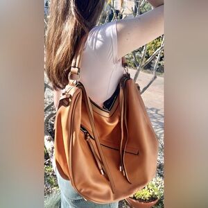 Malibu Skye Vegan Leather Slouchy Hobo Bag | Caramel | NWT | Removable Strap